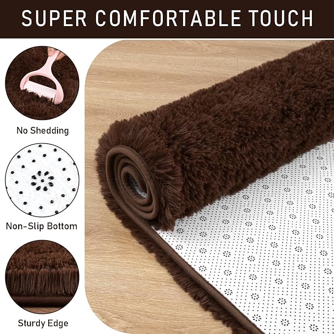 LOCHAS Ultra Soft Indoor Modern Area Rugs 2x4, Fluffy Living Room Carpets for Children Bedroom Home Decor Nursery Rug, Brown