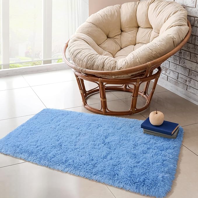 Chicrug Soft Runner Rug for Bedroom Living Room Plush Fluffy Rug 2x4 Feet, Shag Furry Runner Rug Carpet Non Shedding for Nursery Children Kids Girls Room Home Decorative, Cobalt Blue