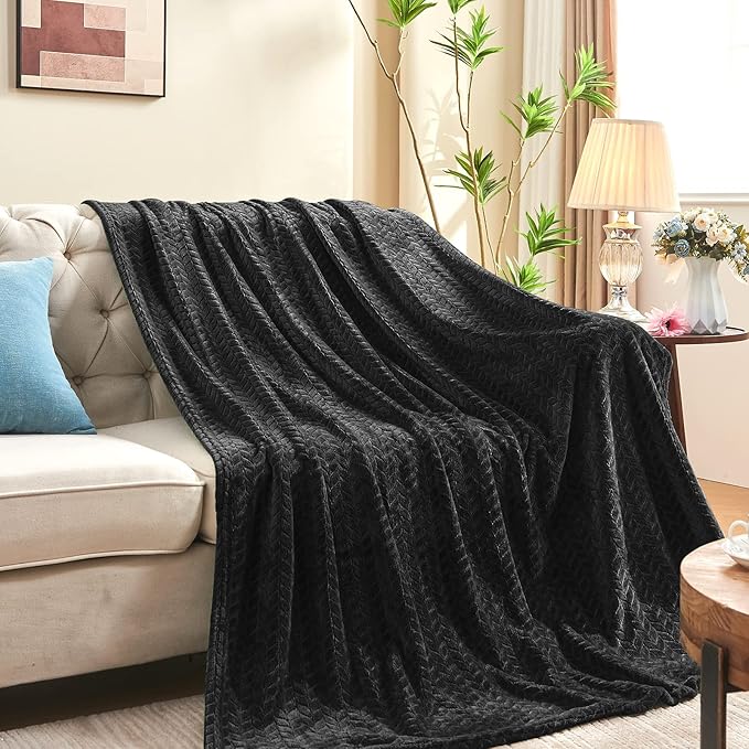 inhand Black Soft Throw Blanket for Couch, Super Soft Flannel Cozy Blankets & Throw for Adults, Plush Blankets for All Season 50×60 Inches