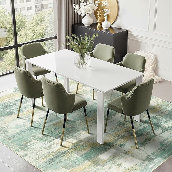 Rugflix 8x10 Area Rugs for Living Room, Washable Large Rug Stain-Resistant Low Pile, Modern Carpet for Dining Room Home Office Kid Room Nursery Bedroom, Light Green