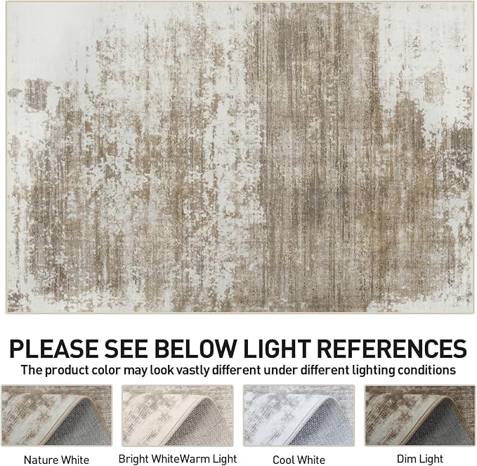 9x12 Area Rugs Washable Rug: Modern Abstract Living Room Rug Soft Anti-Skid Thin Carpet Indoor Floor Non-Shedding Carpets for Bedroom Dining Room Farmhouse Nursery Home Office Brown White