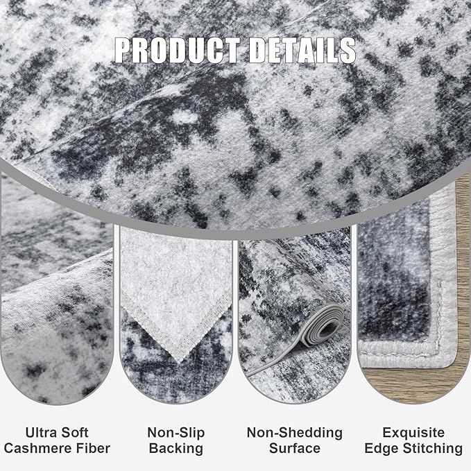 2.6'x8' Runner Rug Washable Rug;Modern Abstract Soft Thin Runner Rug Dark-Black