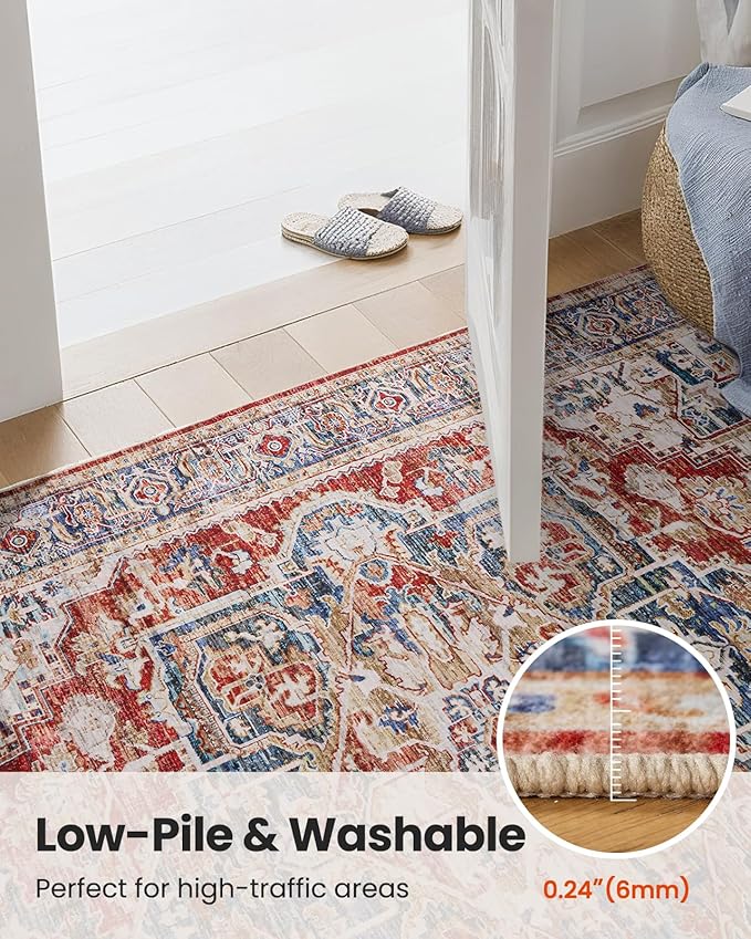 AMADA HOMEFURNISHING 5x7 Area Rugs, Washable Living Room Rug Low-Profile with Non-Slip Backing & Durable Edge Binding, Vintage 5x7 Rugs for Living Room, Bedroom, Dinning Room