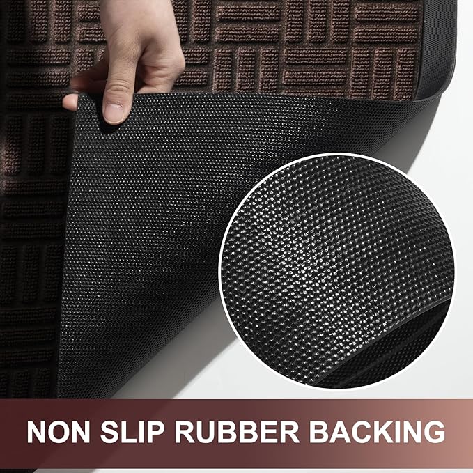 Mibao Front Door Mat, Heavy Duty Durable Welcome Mat for Outdoor Indoor, Dirt Trapper Waterproof Super Absorbent Door Mat for Entryway Outside Patio Porch, 35.5" x 24", Coffee