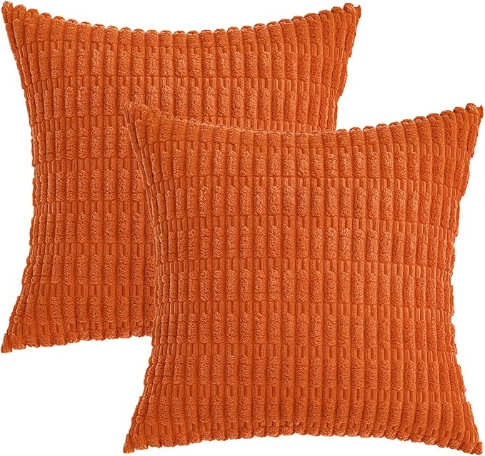 MIULEE Pack of 2 Orange Corduroy Decorative Pillow Covers 20x20 Inch Soft Boho Striped Throw Pillow Covers Modern Farmhouse Home Decor for Halloween Thanksgiving Summer Sofa Living Room Couch Bed