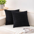 Pack of 2 Corduroy Decorative Throw Pillow Covers 22x22 Inch Soft Striped Pillow Covers Modern Farmhouse Home Decor for Sofa Living Room Couch Bed（Black）