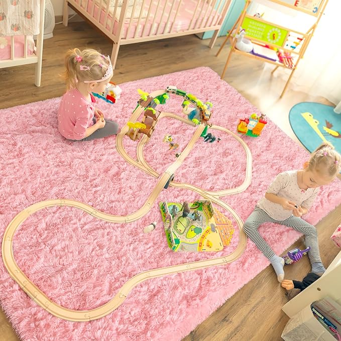 LOCHAS Ultra Soft Indoor Modern Area Rugs Fluffy Living Room Carpets for Children Bedroom Home Decor Nursery Rug 5.3x7.5 Feet, Pink