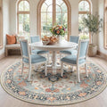 RELEANY Area Rugs 7ft Washable Non-Slip, Floral Vintage Distress Print Pattern Medallion Carpet for Living Room Bedroom Dining Room, Beige Navy Blue Orange Colorful