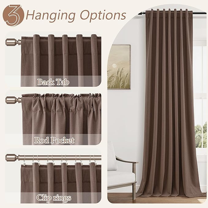 Guken 100% Blackout Curtains 96 Inch Length 2 Panels Set for Living Room Bedroom Back Tab Thermal Insulated Black Out Linen Drapes Room Darkening Cappuccino,52x96
