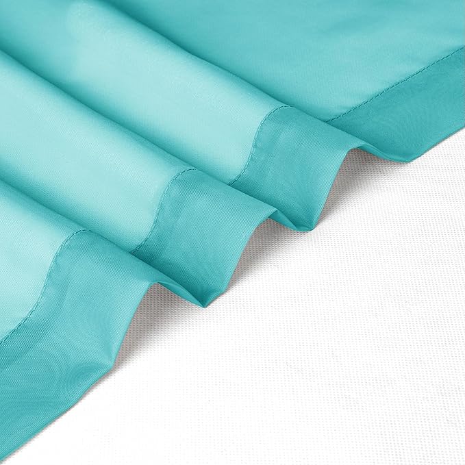 Chyhomenyc Turquoise Sheer Curtains 36 inch Length 2 Panels, Light Filtering Voile Rod Pocket Short Window Curtians for Bathroom Living Room Farmhouse Small Windows, 42Wx36L inches