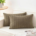 Pack of 2 Corduroy Decorative Throw Pillow Covers 12x20 InchSoft Striped Pillow Covers Modern Farmhouse Home Decor for Sofa Living Room Couch Bed（Green）
