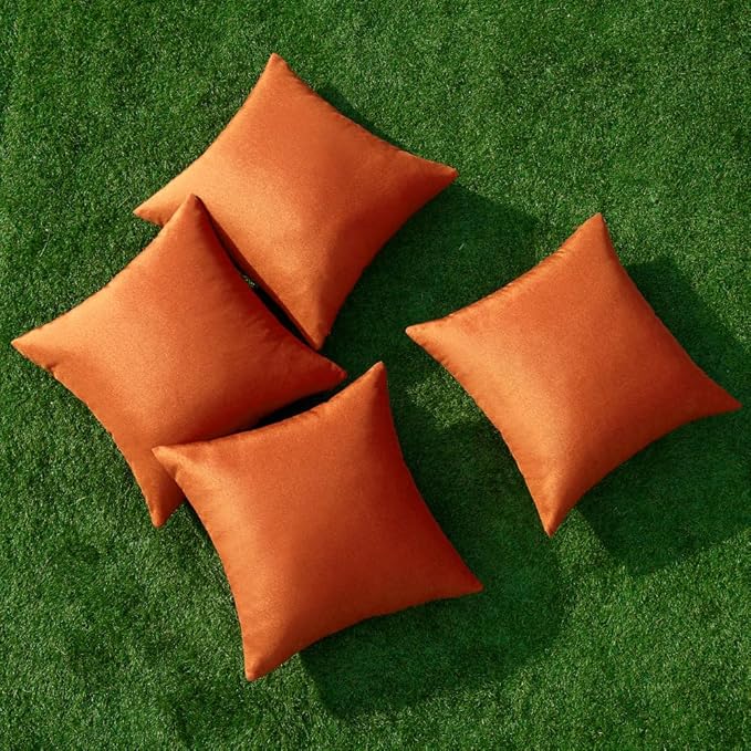 MIULEE Pack of 4 Decorative Outdoor Throw Pillow Covers Linen Waterproof Pillow Covers Farmhouse Cushion Cases for Patio Garden Tent Balcony Couch Sofa 18x18 inch Orange