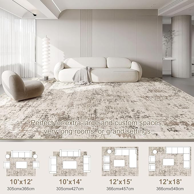 UERMEI 10x14 Area Rug Living Room Rugs - Washable Neutral Modern Abstract Soft Thin Large Rug Indoor Floor No Slip Rug Carpet for Bedroom Under Dining Table Home Office Decor - Dark Brown