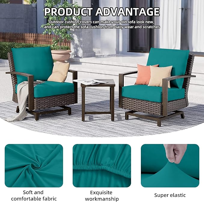 8Pcs Outdoor Cushion Covers, Patio Cushion Covers,Stretch Elastic Slipcovers, Replacement Washable & Reusable Furniture Protector for Patio Couch (Peacock Blue,Cover Only)