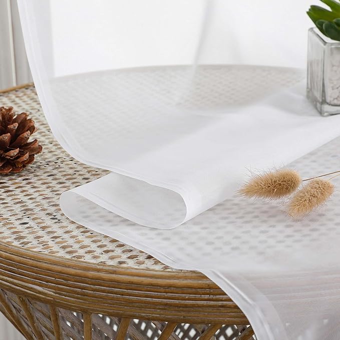 OWENIE Sheer White Curtains 84 Inch Length 2 Panels Set for Living Room Bedroom, Rod Pocket Voile Sheer Panel Drapes, White, 2pcs, Each 42" W x 48" L