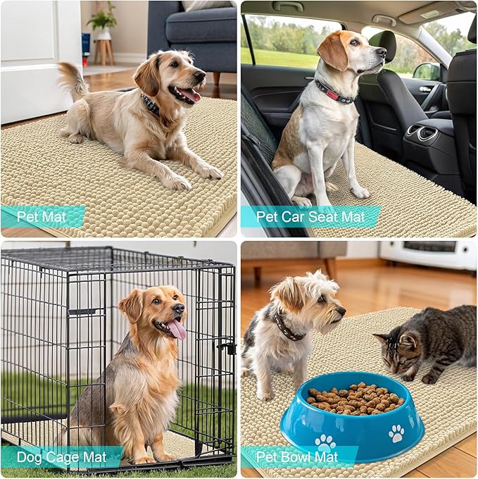 OLANLY Dog Door Mat for Muddy Paws 47x32, Absorbs Moisture and Dirt, Absorbent Non-Slip Washable Doormat, Quick Dry Chenille Mud Mat for Dogs, Entry Indoor Entryway Carpet for Inside Floor, Sand