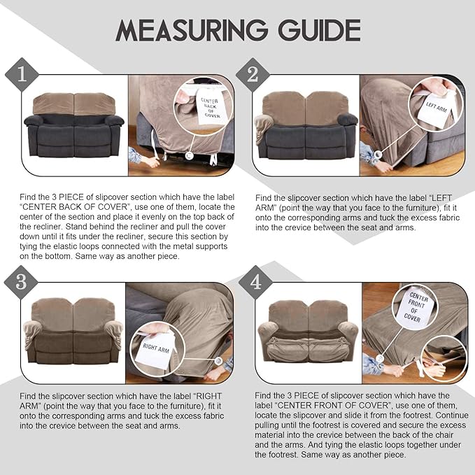 ULTICOR Reclining Love Seat Slipcover, 48" - 65" L, 6-Piece Velvet Stretch Loveseat Reclining Sofa Covers, 2 seat Love seat Recliner Cover, Thick, Soft, Washable (Sand)