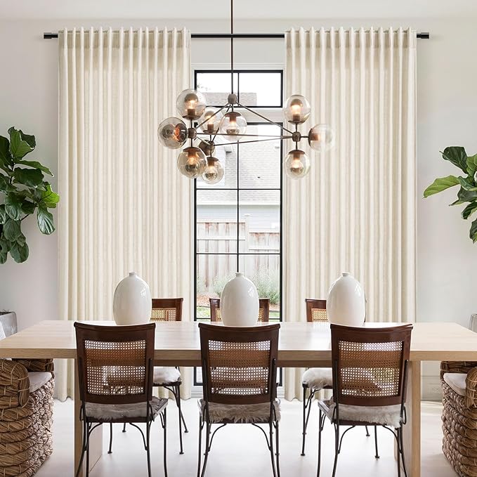 Extra Long Warm Beige Linen Curtains 120 Inch for Living Room 2 Panels Set Rod Pocket Back Tab Light Filtering Semi Sheer Linen Window Drapes Privacy High Ceiling Drapes for Farmhouse 52x120