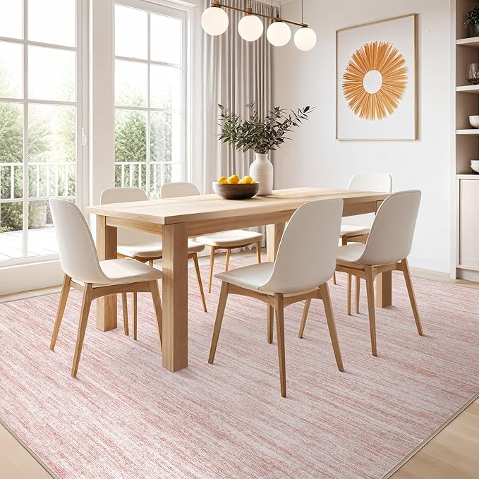 Nakagishi 5X7 Area Rugs Living Room: Washable Large Vintage Rug Neutral Non-Slip Soft Stain Resistant Indoor Carpet for Bedroom Nursery Dining Room Office Playroom - Pink-01