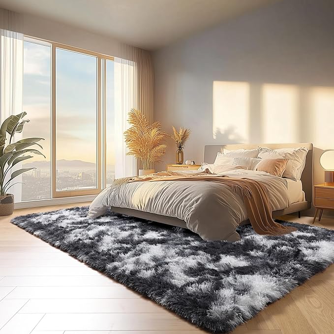 ONASAR 8x10 Area Rugs for Living Room, Black and White Large Fluffy Bedroom Rug, Soft Plush Thick Shaggy Big Floor Carpet for Kids Boy Girls Teen Dorm Nursery Indoor Home Decor Aesthetic