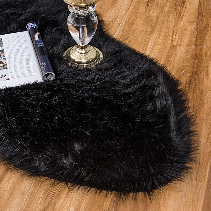 EasyJoy Ultra Soft Fluffy Shaggy Area Rug Faux Fur Rug Chair Cover Seat Pad Fuzzy Area Rug for Bedroom Floor Sofa Living Room (2 x 4 ft Sheepskin, Black)