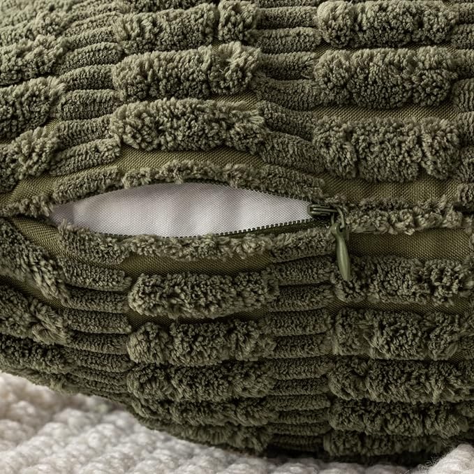 MIULEE Pack of 2 Spring Corduroy Decorative Throw Pillow Covers 16x16 Inch Soft Boho Striped Pillow Covers Modern Farmhouse Home Decor for Summer Sofa Living Room Couch Bed Olive Green