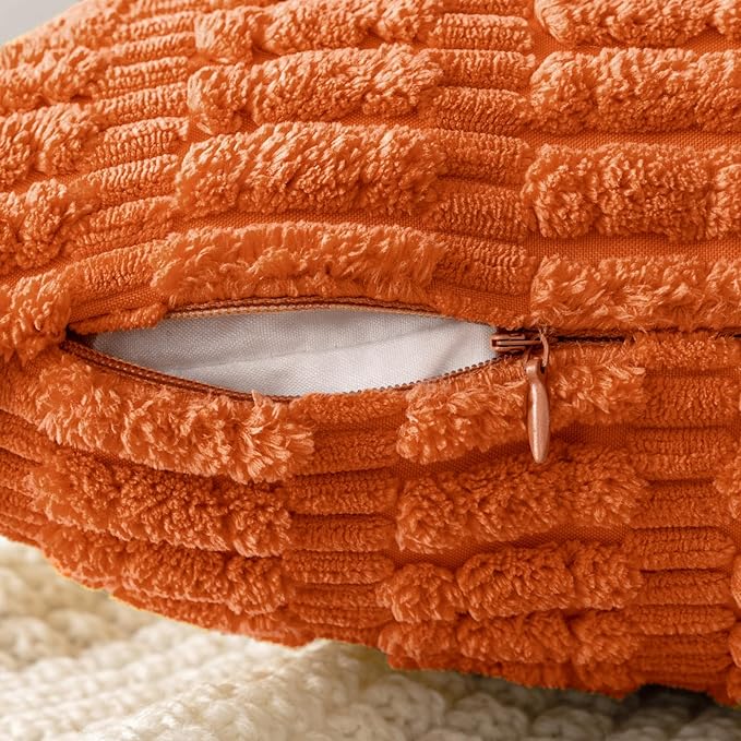 MIULEE Pack of 2 Orange Corduroy Decorative Pillow Covers 20x20 Inch Soft Boho Striped Throw Pillow Covers Modern Farmhouse Home Decor for Halloween Thanksgiving Summer Sofa Living Room Couch Bed