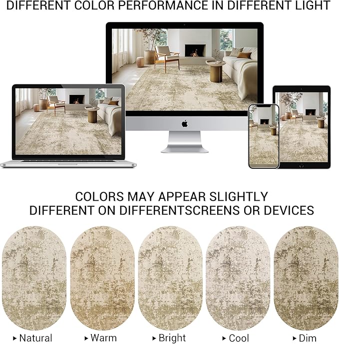 LEPEII 5x7 Area Rugs, Rugs for Living Room, Indoor Non-Slip Washable Rug for Bedroom, Dining Room, Low Pile Home Decor Neutral Area Rug