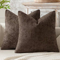 MIULEE Pack of 2 Couch Throw Pillow Covers 24x24 Inch Neutral Dark Brown Boho Accent Decorative Pillow Covers Soft Chenille Farmhouse Cushion Covers for Home Decor Bed Sofa Living Room