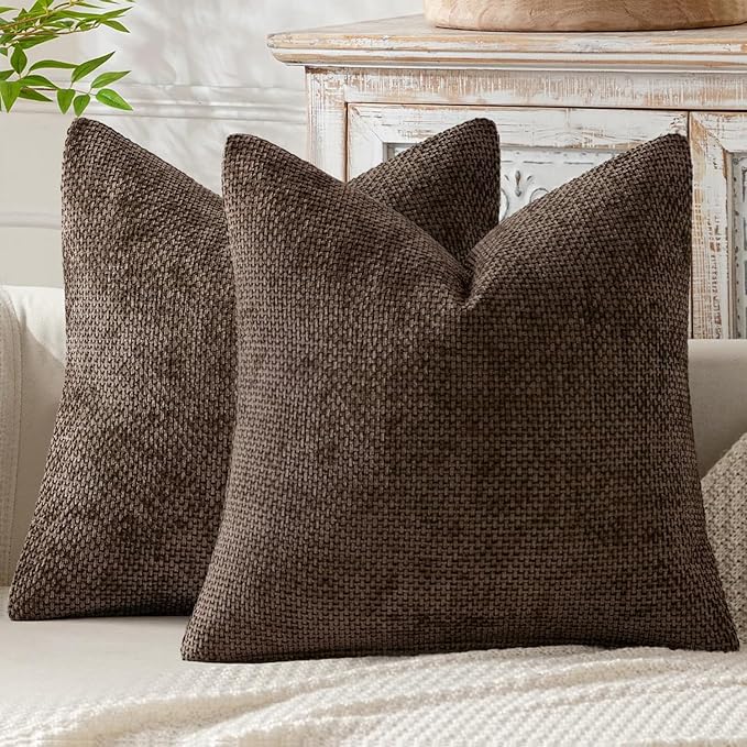 MIULEE Pack of 2 Couch Throw Pillow Covers 16x16 Inch Neutral Dark Brown Boho Accent Decorative Pillow Covers Soft Chenille Farmhouse Cushion Covers for Home Decor Bed Sofa Living Room