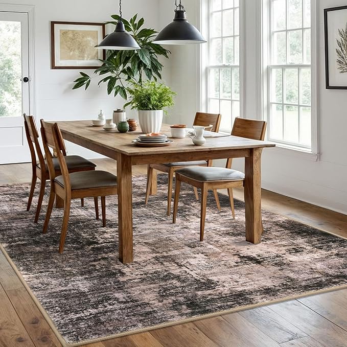 IOHOUZE Abstract Area Rugs 6x9 Ft Washable Rugs for Living Room, Non Slip Dining Room Rug, Printed Faux Wool Rugs for Bedroom, Floor Carpet for Office Nursery Playroom, Brown/Rust