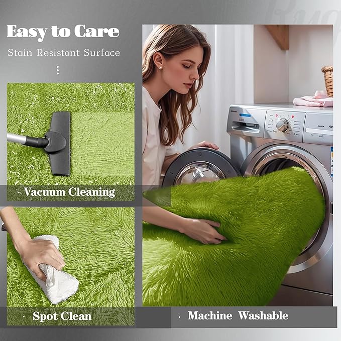 6x9 Area Rugs for Living Room: Fluffy Shag Soft Washable Rug Large Fuzzy Plush Indoor Carpet for Bedroom Nursery Playroom Kids Girls Boys Room (Grass Green, 6'x9')