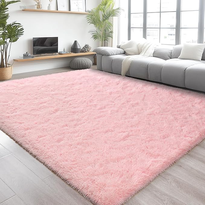 Chicrug Soft Area Rugs for Bedroom Living Room Plush Fluffy Rug 4x6 Feet, Shag Furry Area Rug Carpet Non Shedding for Nursery Children Kids Girls Room Home Decorative, Pink