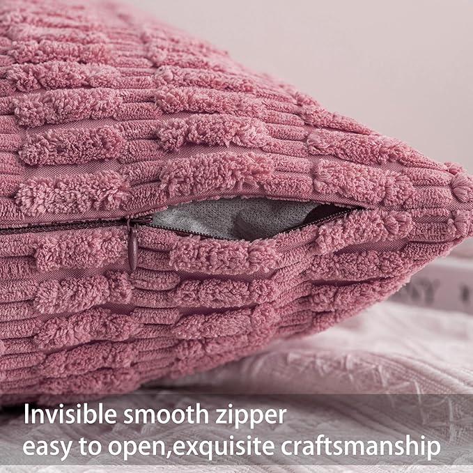 Pack of 2 Corduroy Decorative Throw Pillow Covers 12x20 Inch Soft Striped Pillow Covers Modern Farmhouse Home Decor for Sofa Living Room Couch Bed（Pink）