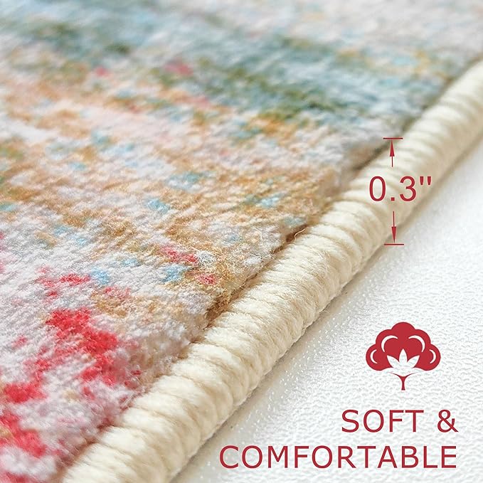 KOZYFLY Modern Abstract Kitchen Runner Rug, 2x6 Washable Rug Runner Non-Slip Soft Hallway Runner Rugs, Green Print Carpet Runner for Entryway Bathroom Laundry Room Foyer