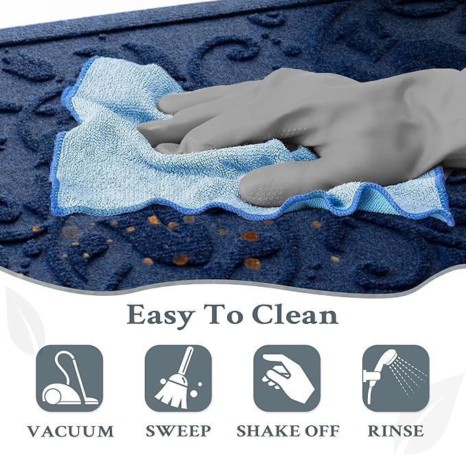 Boho Blue Floral Leaves Outdoor Indoor Entrance Doormats, Absorbent Durable Heavy Duty Welcome Front Door Mat,Thick Natural Rubber Back,Easy Clean Entryway Mat 23x35 Inch, Low Profile