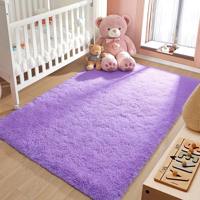 LOCHAS Ultra Soft Indoor Modern Area Rugs Fluffy Living Room Carpets for Children Bedroom Home Decor Nursery Rug 4x5.3 Feet,Lavender Purple