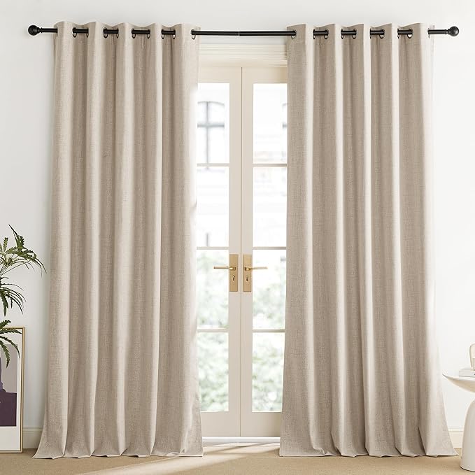 NICETOWN Cream 100% Blackout Linen Curtains 108 inch Long Burg for Living Room, 1 Pair, 62" Width Each Panel, Farmhouse Thick Completely Blackout Window Treatment Thermal Insulated Drapes