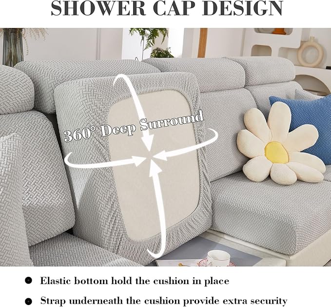 Sofa Covers Couch Covers for Sofa Pet Friendly Couch Cushion Covers Universal Sofa Covers Washable Stretch Slipcovers for Sectional Sofa (Texture Light Gray,Headrest Cover)