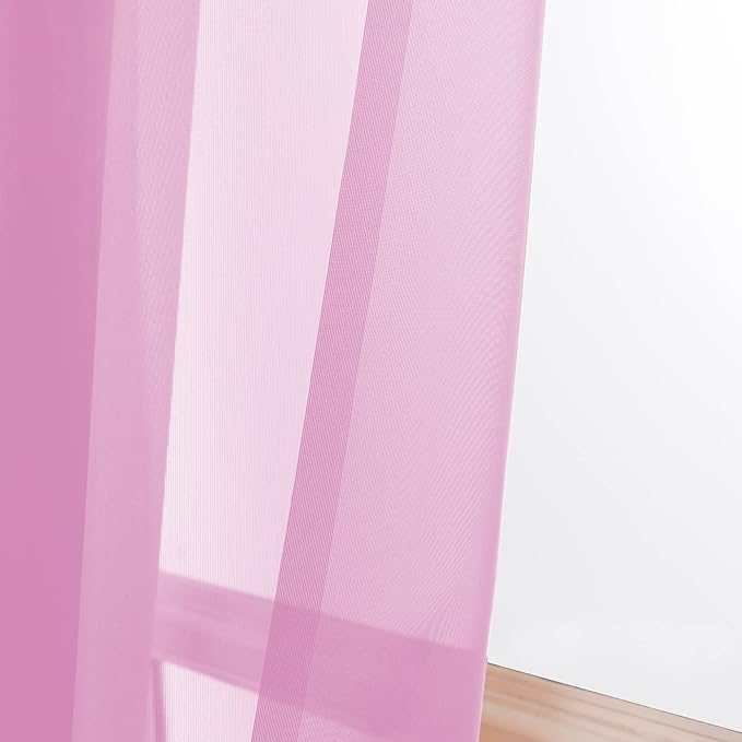 OWENIE Pink Sheer Curtains 96 Inch Length, Elegant Sheer Curtains for Bedroom, Window Voile Sheer Curtain Panels/Drapes/Treatment for Living Room, 2Pcs, Each 42" W x 96" L
