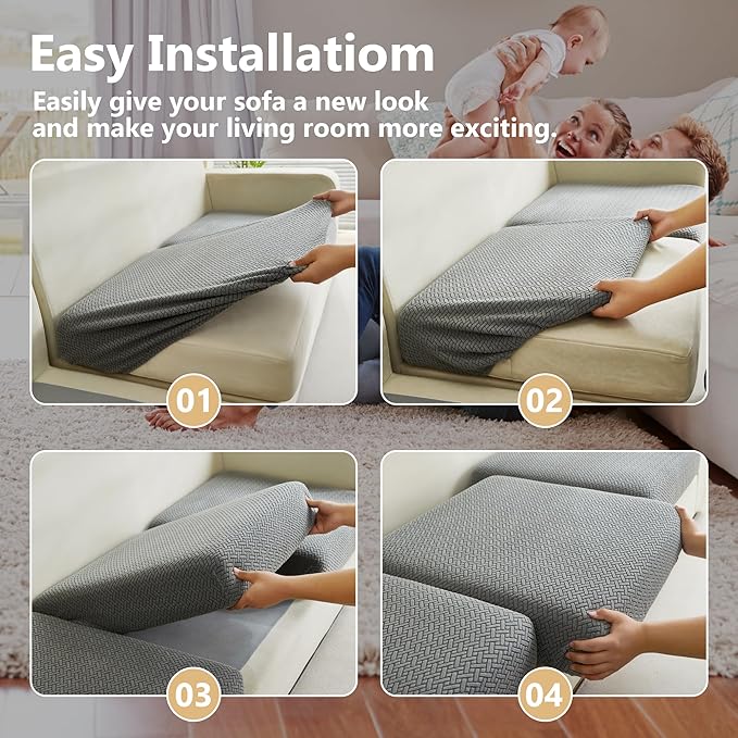 Couch Cushion Covers for Sofa Couch Covers Wear-Resistant Universal Sofa Cover Washable Stretch for Sectional Slipcovers (Texture-Gray,Extra Large Single Seat Cover)