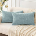 MIULEE Pack of 2 Light Blue Throw Pillow Covers 12x20 Inch Soft Chenille Lumbar Pillow Covers for Sofa Living Room Spring Home Decor Couch Solid Dyed Cases