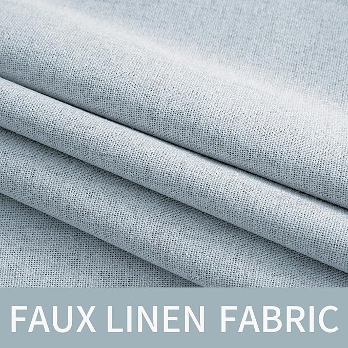 MIULEE 100% Blackout Linen Textured Curtains for Bedroom Solid Thermal Insulated Chambray Blue Grommet Room Darkening Curtains & Drapes Luxury Decor for Living Room Nursery 52 x 96 Inch (2 Panels)