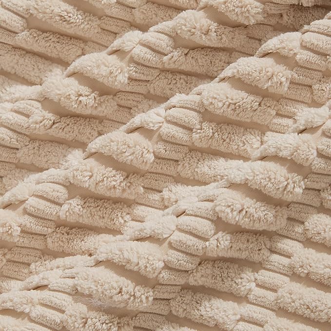 Fancy Homi 4 Packs Beige Decorative Throw Pillow Covers 20x20 Inch for Living Room Couch Bed Sofa, Tan Rustic Farmhouse Boho Home Decor, Soft Plush Striped Corduroy Square Cushion Case 50x50 cm