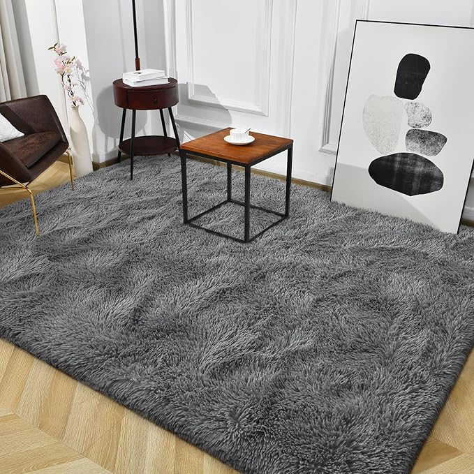 TWINNIS Super Soft Shaggy Rugs Fluffy Carpets, 5x8 Feet, Indoor Modern Plush Area Rugs for Living Room Bedroom Kids Room Nursery Home Decor, Upgrade Anti-Skid Rectangular Fuzzy Rug, Gray