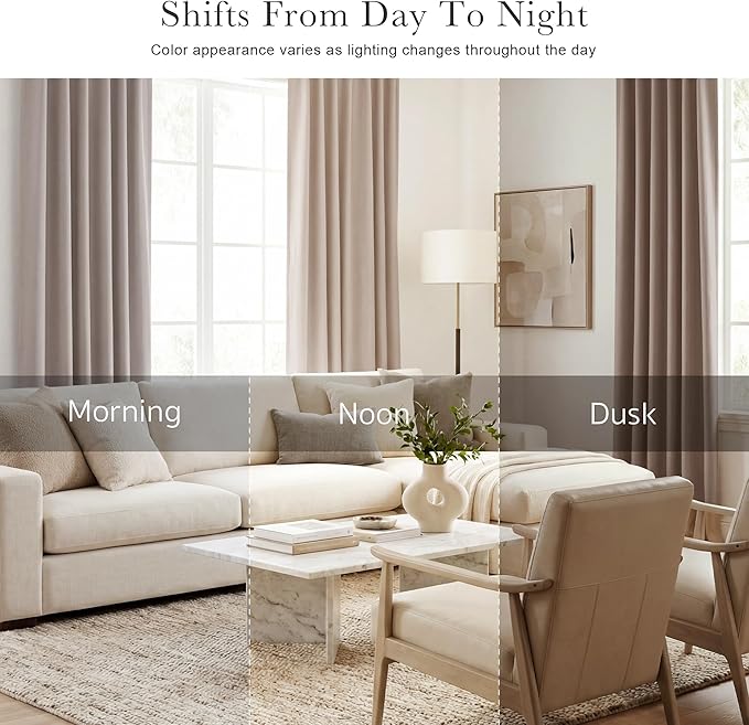 PONY DANCE Blackout Window Curtains - Back Tab Window Treatments Curtain Panels/Draperies Room Darkening Noise Reducing Home Fashion, Wide 42 x Long 45 inches, Light Taupe, One Pair