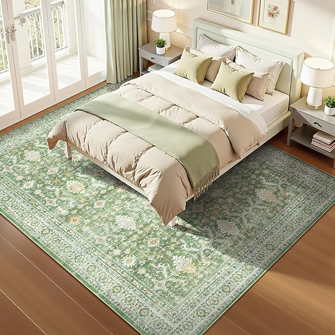 Lofus 10x14 Area Rug for Living Room,Light Green Washable Area Rugs with Non-Slip Backing,Soft Boho Carpets for Bedroom Dining Room Home Office Indoor Nursery
