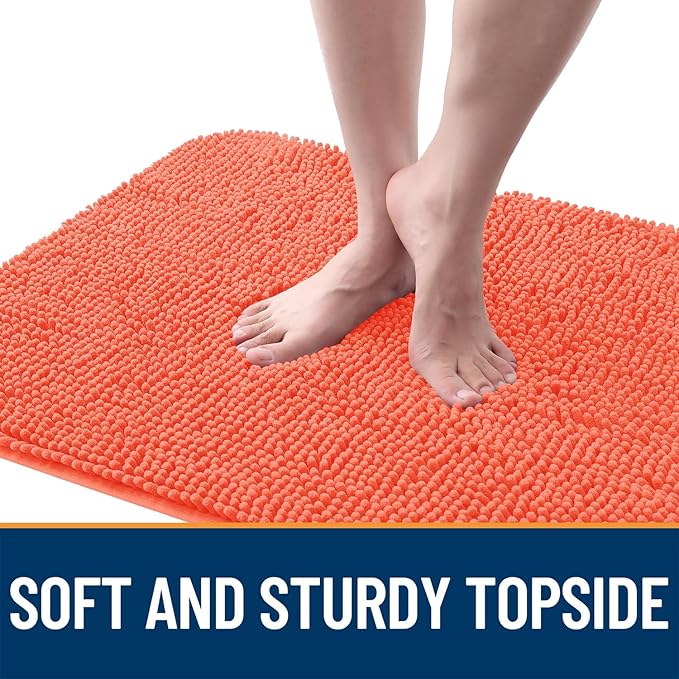OLANLY Dog Door Mat for Muddy Paws 40x24, Absorbs Moisture and Dirt, Absorbent Non-Slip Washable Doormat, Quick Dry Chenille Mud Mat for Dogs, Entry Indoor Entryway Carpet for Inside Floor, Coral