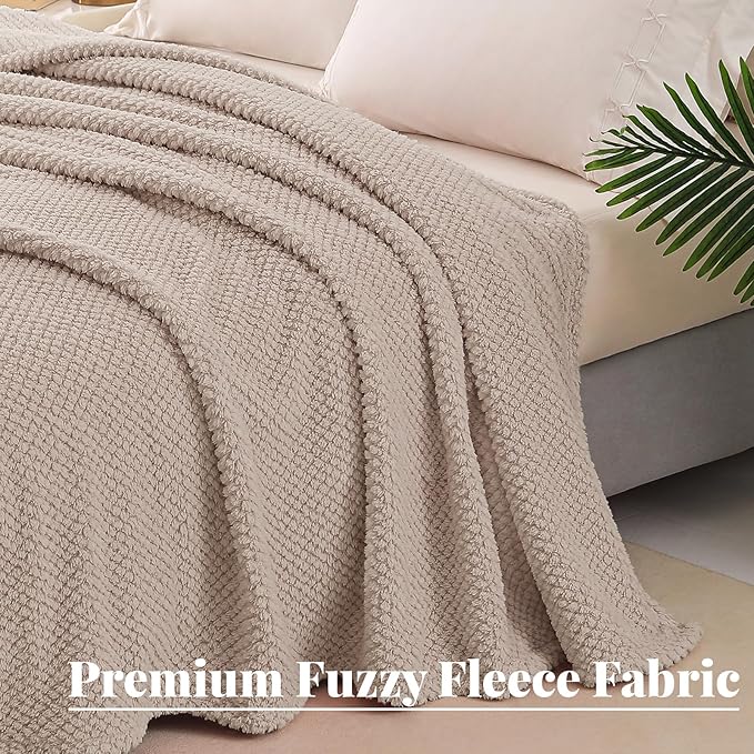 Whale Flotilla Extra Large Fuzzy Fleece Throw Blanket for Couch, 50x70 Inch Fluffy Warm Soft Jacquard Blankets for All Season, Lightweight and Cozy, Camel