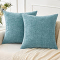 MIULEE Pack of 2 Smoke Blue Throw Pillow Covers 16x16 Inch Soft Chenille Pillow Covers for Sofa Living Room Couch Solid Dyed Cases